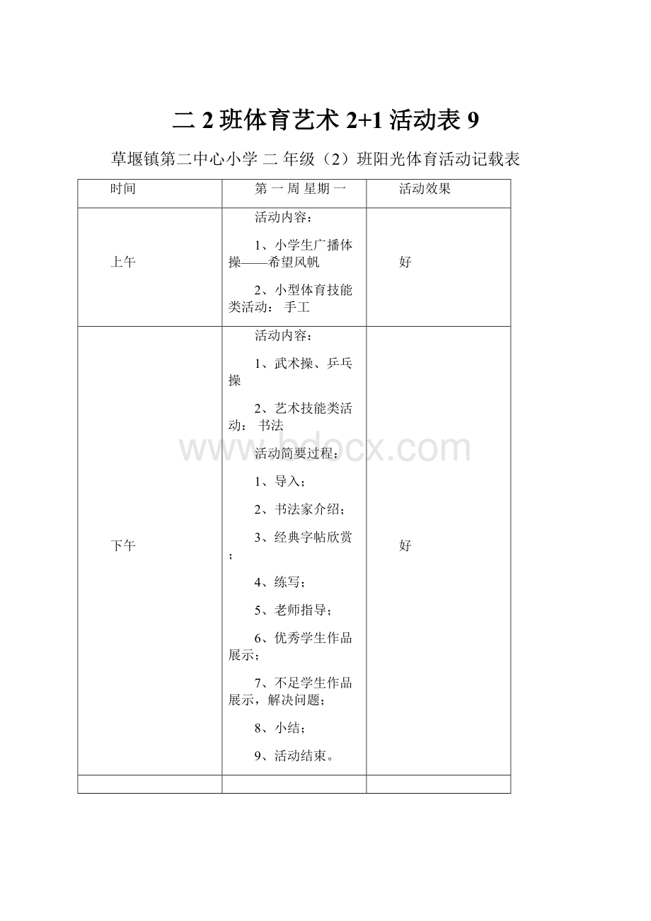 二2班体育艺术2+1活动表9.docx