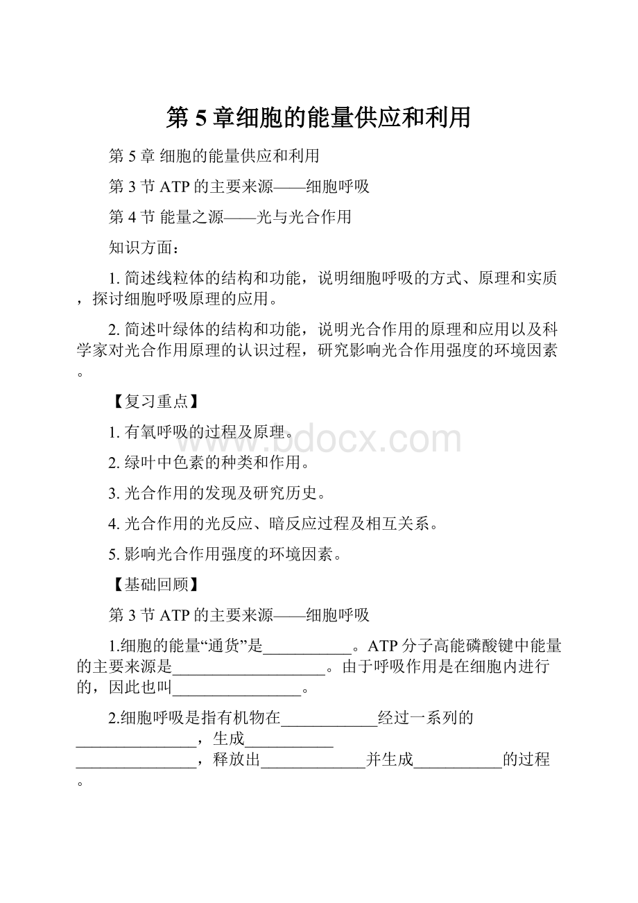 第5章细胞的能量供应和利用.docx