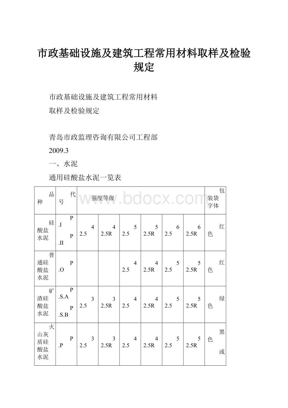 市政基础设施及建筑工程常用材料取样及检验规定.docx