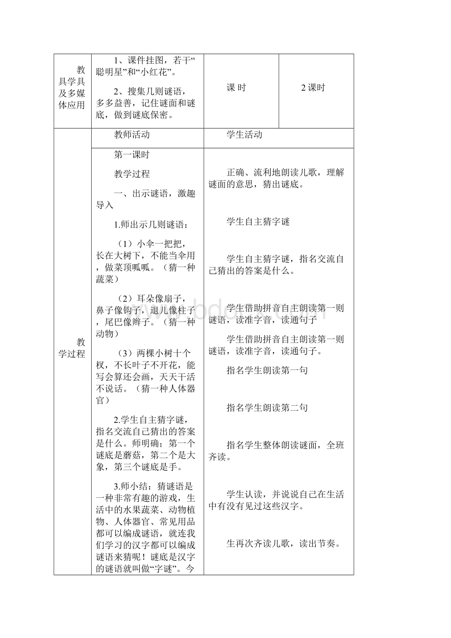 一年级下册语文教案4猜字谜表格式 人教部编版.docx_第2页