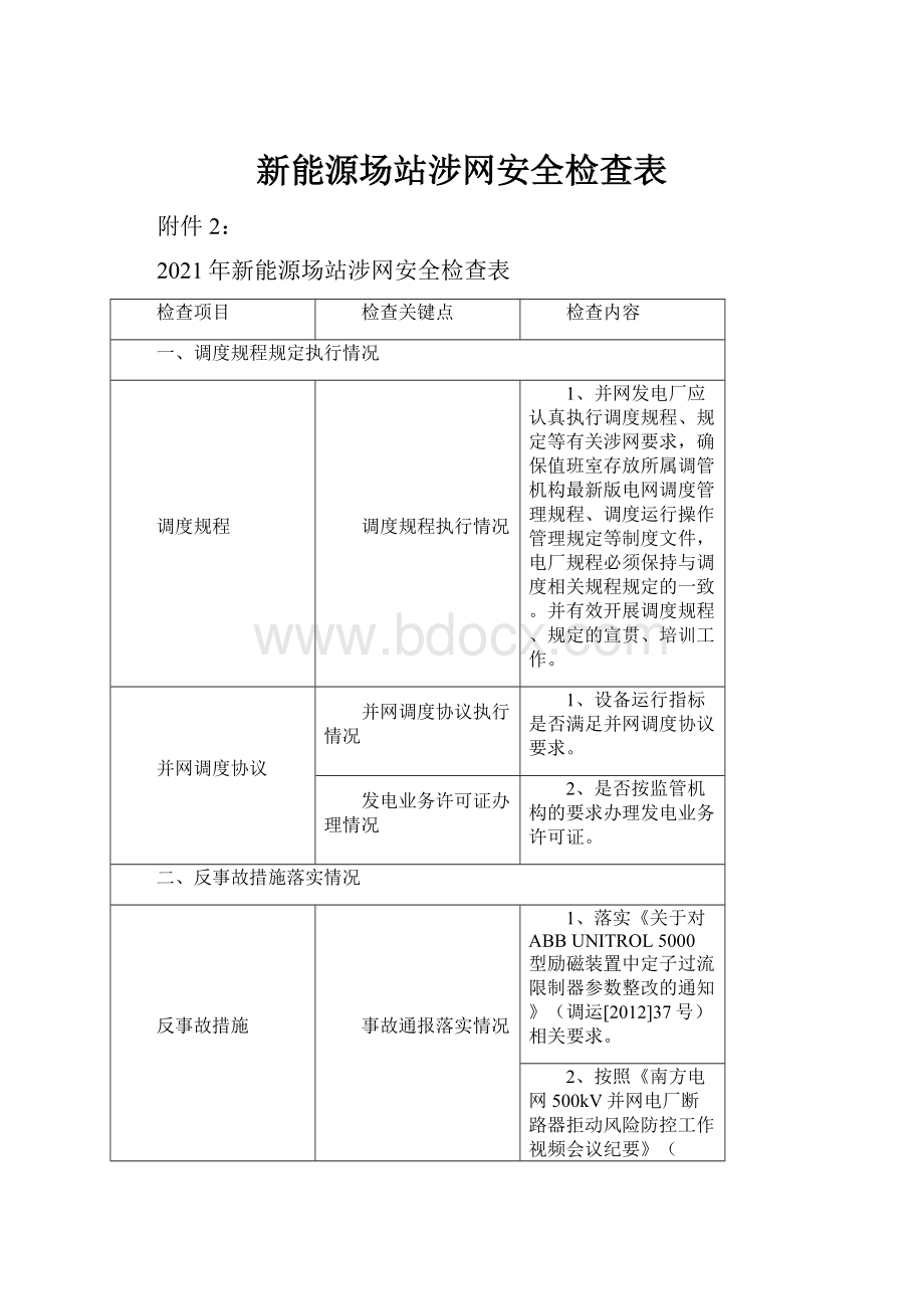 新能源场站涉网安全检查表.docx