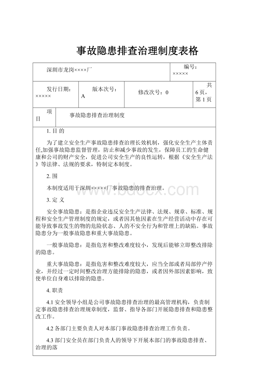 事故隐患排查治理制度表格.docx_第1页