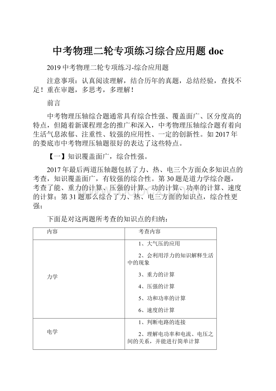 中考物理二轮专项练习综合应用题doc.docx