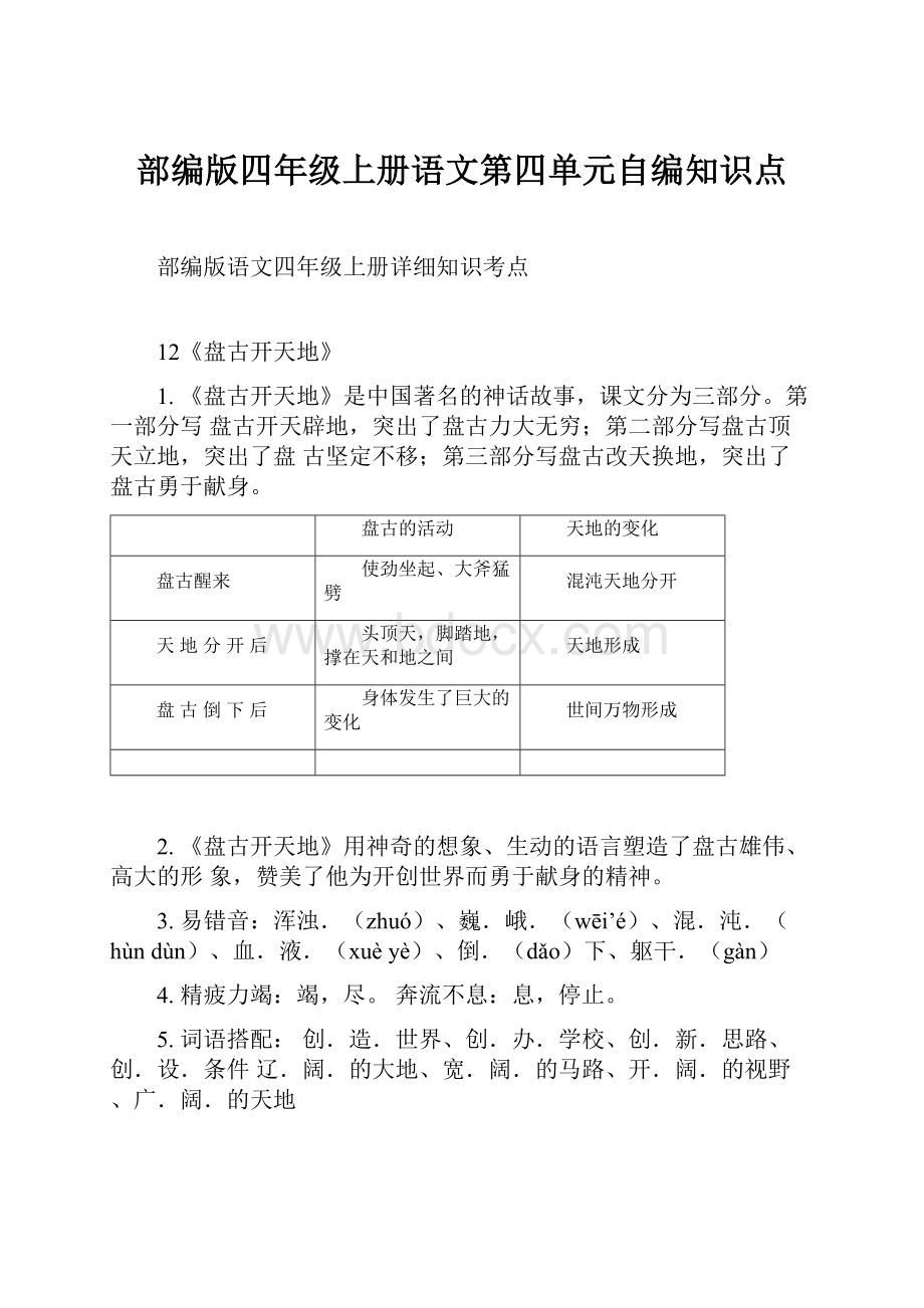 部编版四年级上册语文第四单元自编知识点.docx_第1页