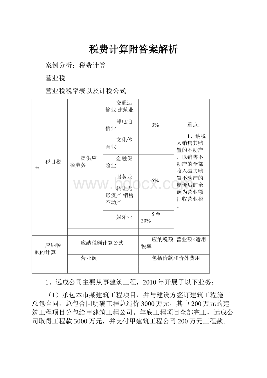 税费计算附答案解析.docx