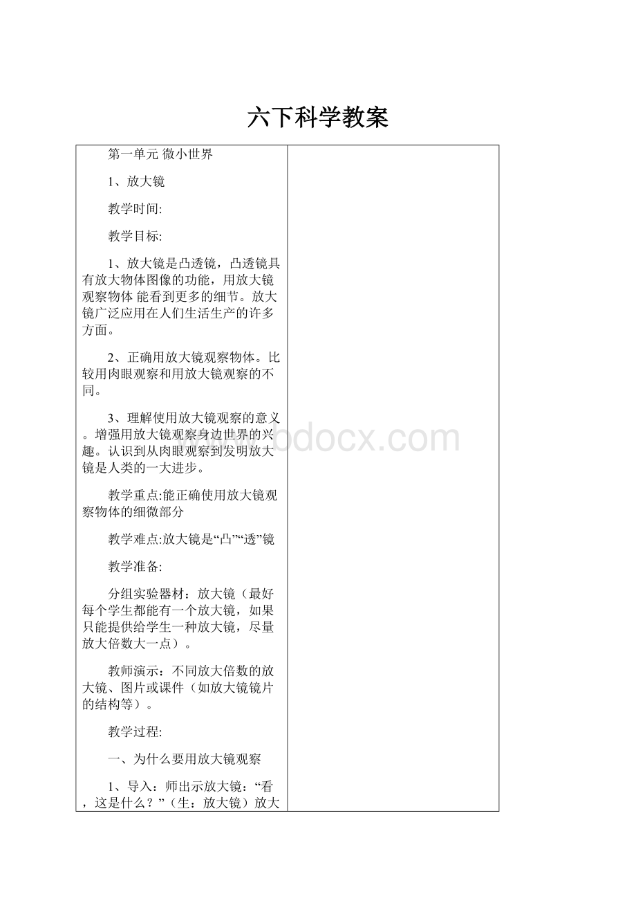 六下科学教案.docx