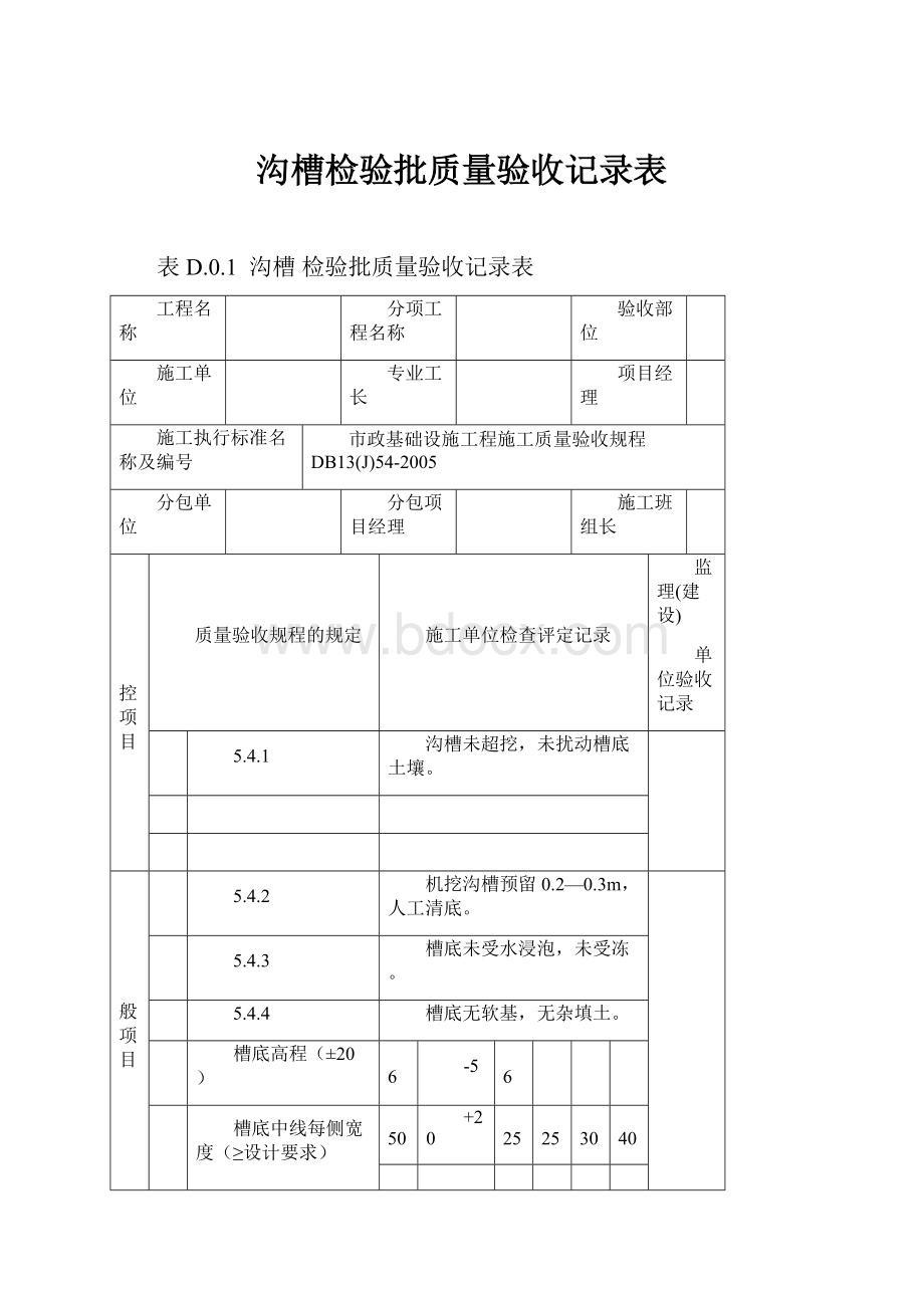 沟槽检验批质量验收记录表.docx_第1页