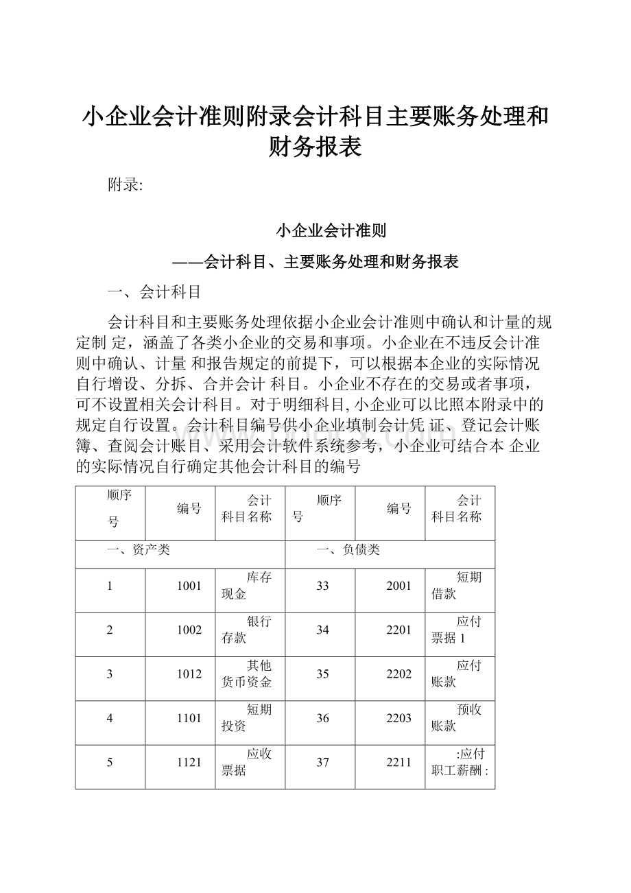 小企业会计准则附录会计科目主要账务处理和财务报表.docx_第1页