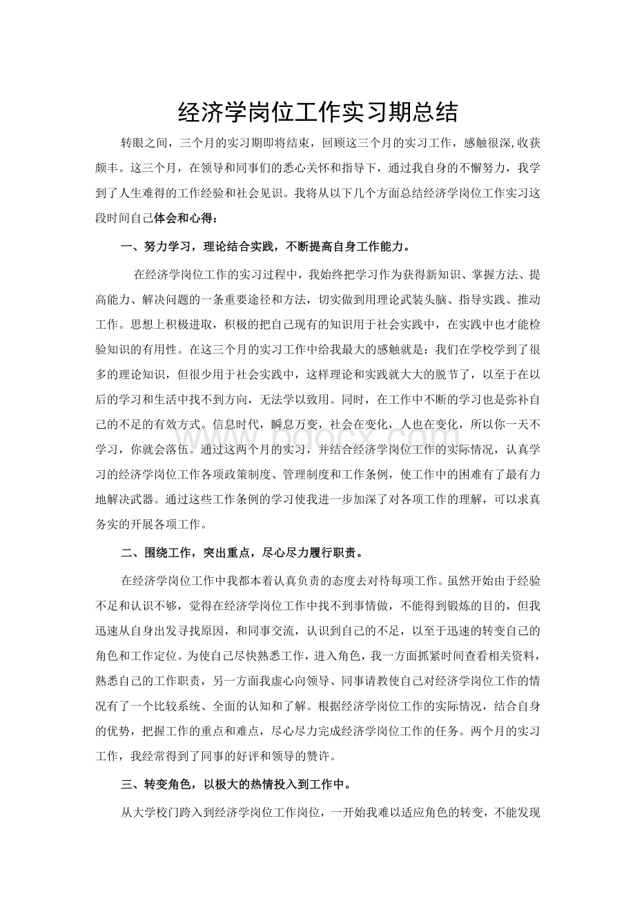 经济学专业实习总结范文.docx