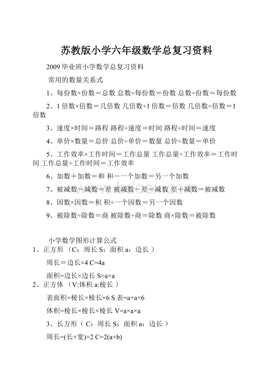 苏教版小学六年级数学总复习资料.docx