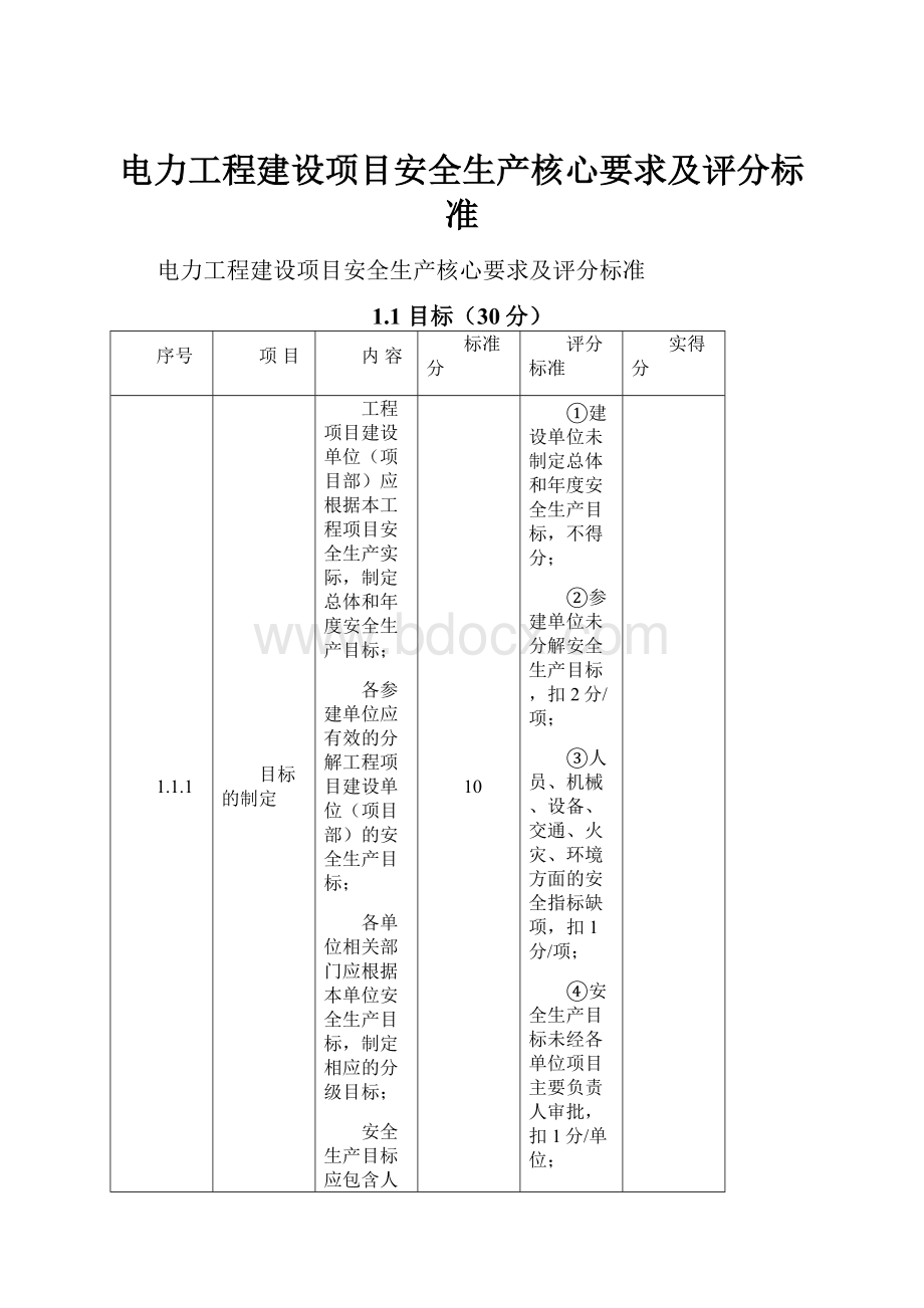 电力工程建设项目安全生产核心要求及评分标准.docx_第1页