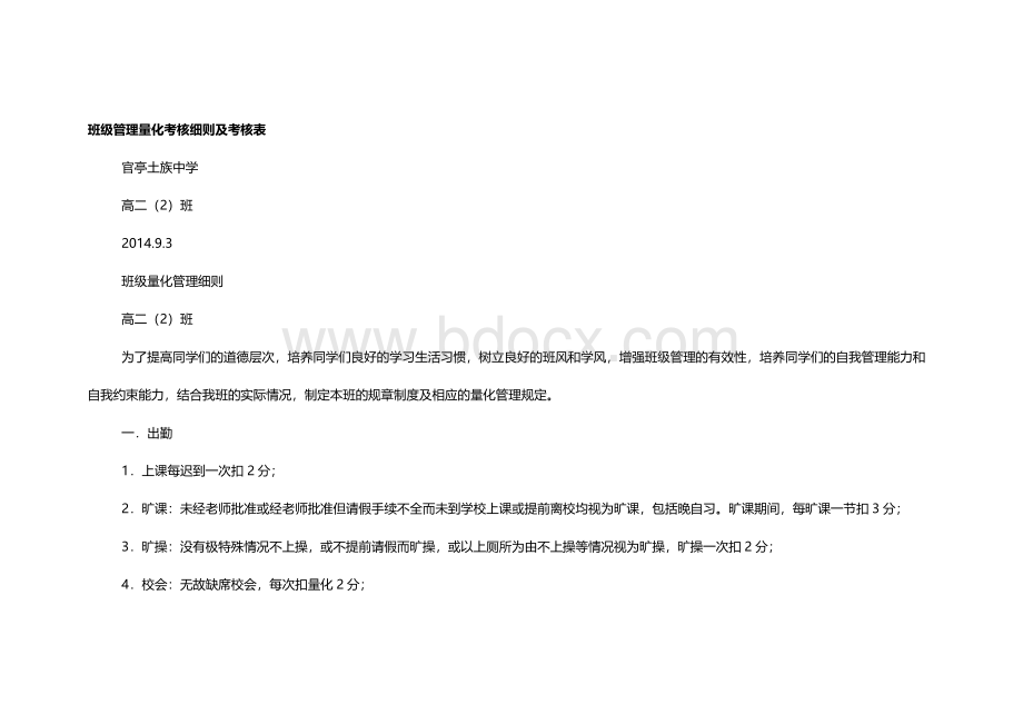 高中班级量化管理细则及考核表(完整).docx_第1页