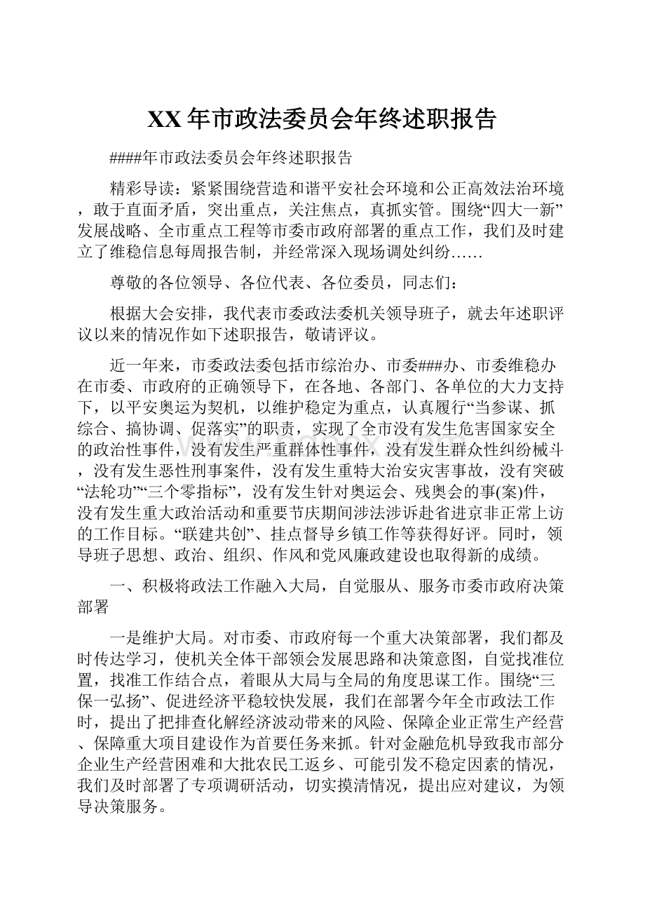 XX年市政法委员会年终述职报告.docx_第1页