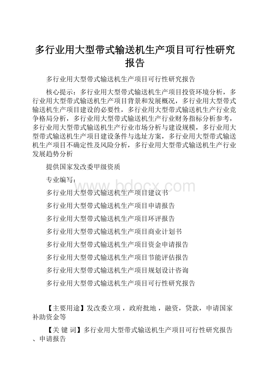 多行业用大型带式输送机生产项目可行性研究报告.docx