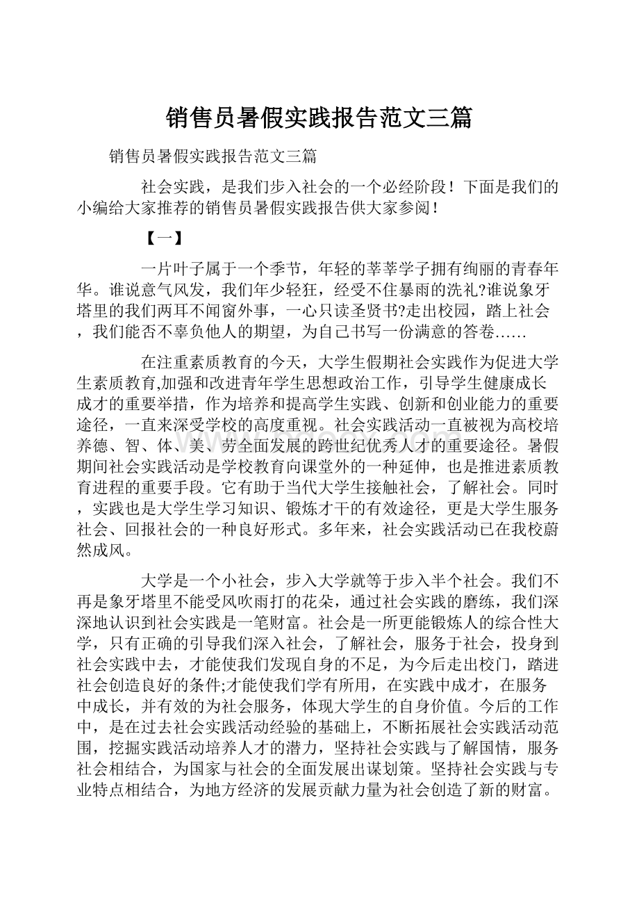 销售员暑假实践报告范文三篇.docx