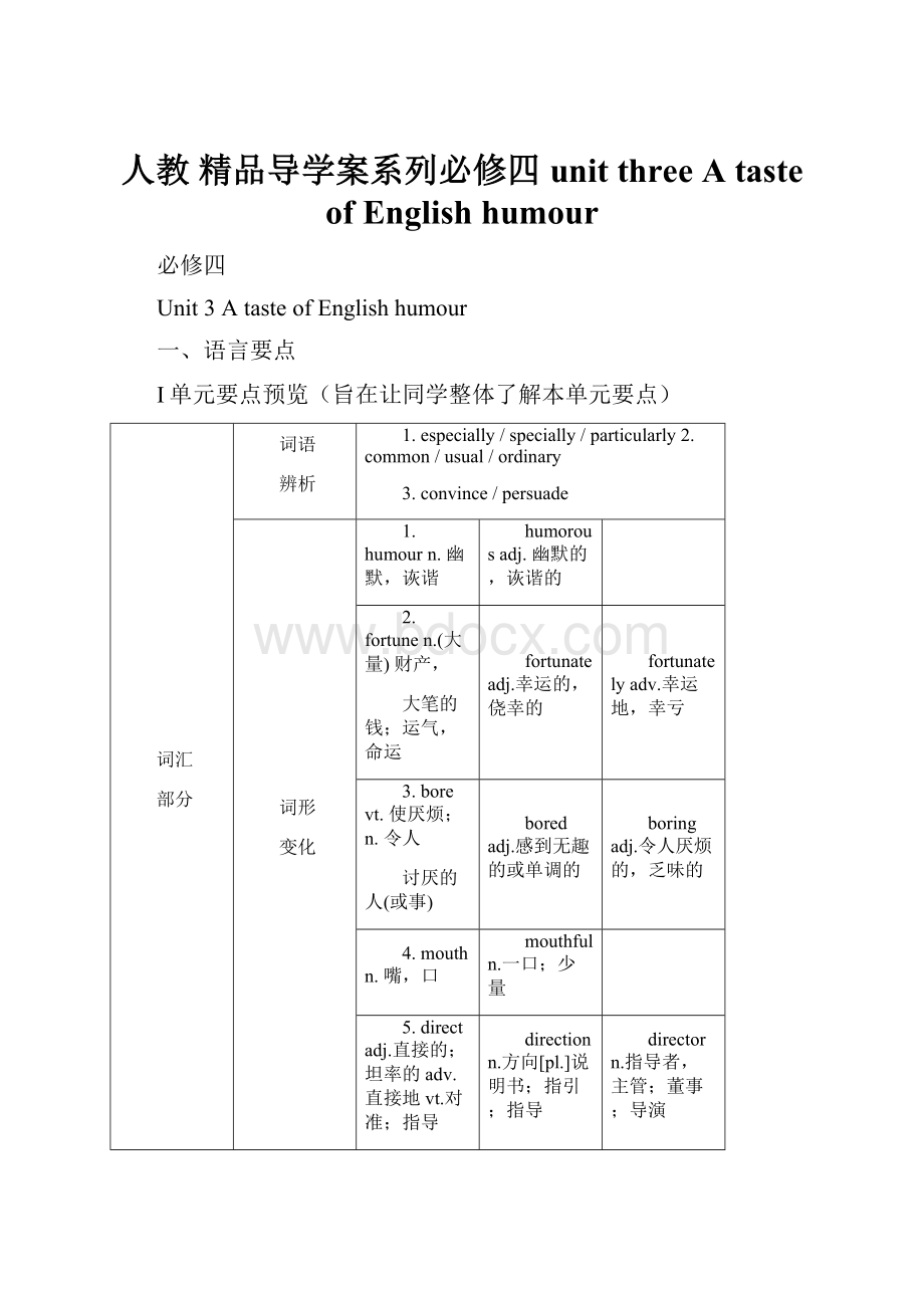 人教 精品导学案系列必修四unit three A taste of English humour.docx