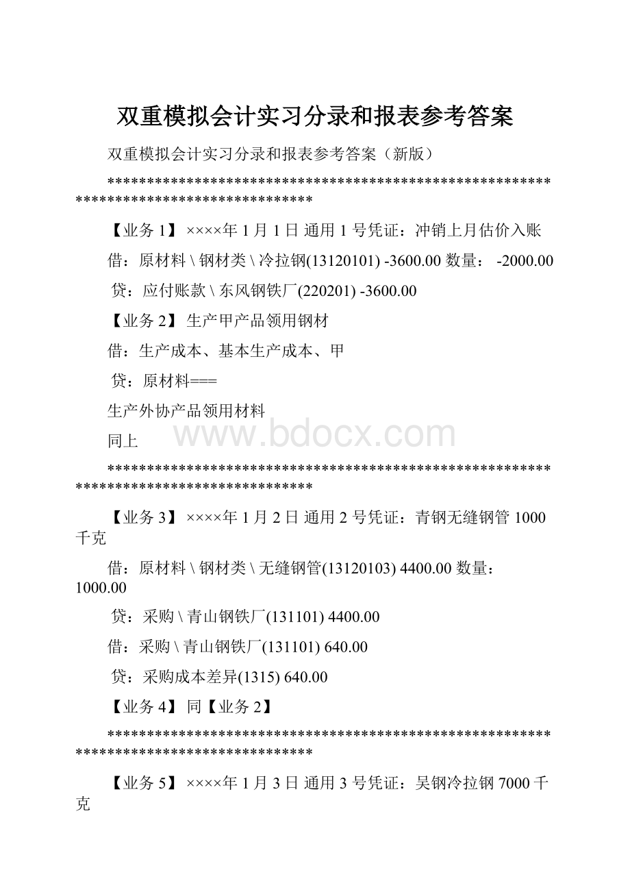 双重模拟会计实习分录和报表参考答案.docx_第1页