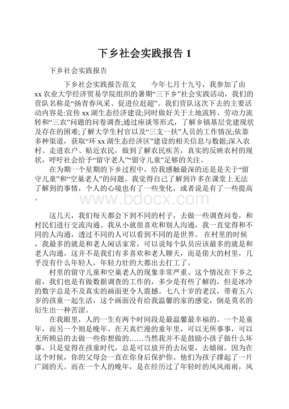 下乡社会实践报告1.docx_第1页