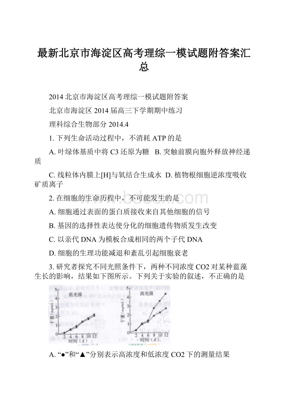 最新北京市海淀区高考理综一模试题附答案汇总.docx