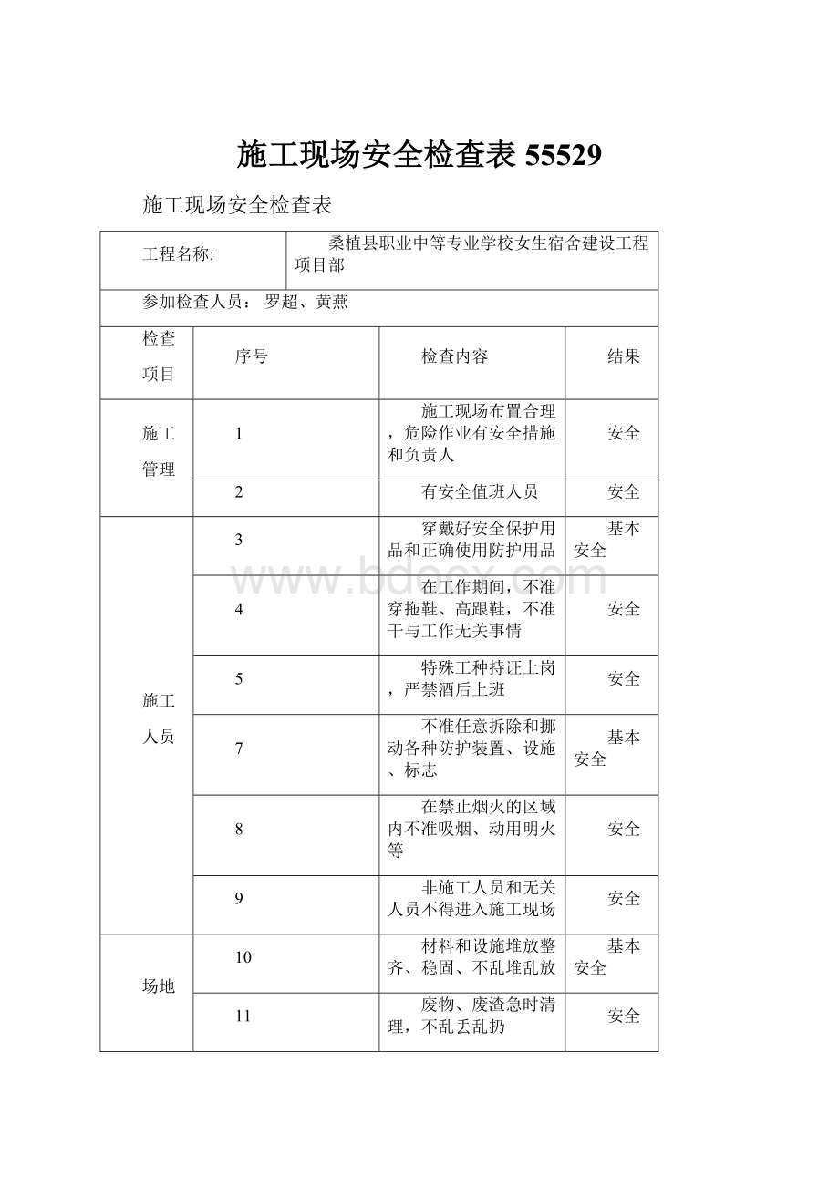 施工现场安全检查表55529.docx_第1页