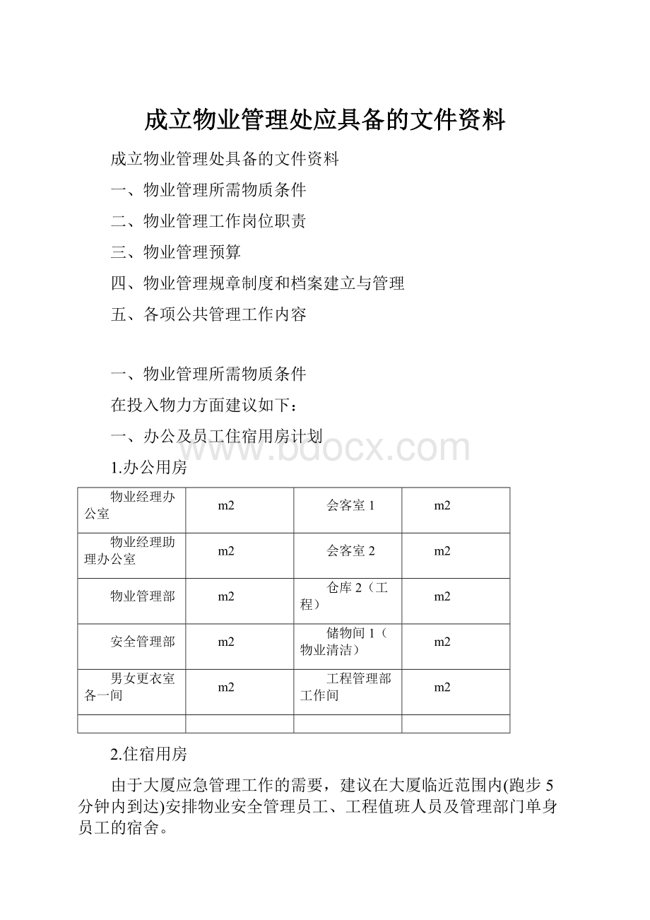 成立物业管理处应具备的文件资料.docx