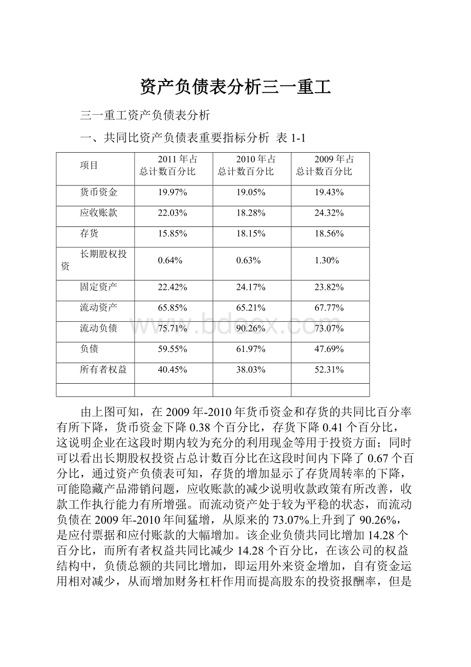 资产负债表分析三一重工.docx_第1页