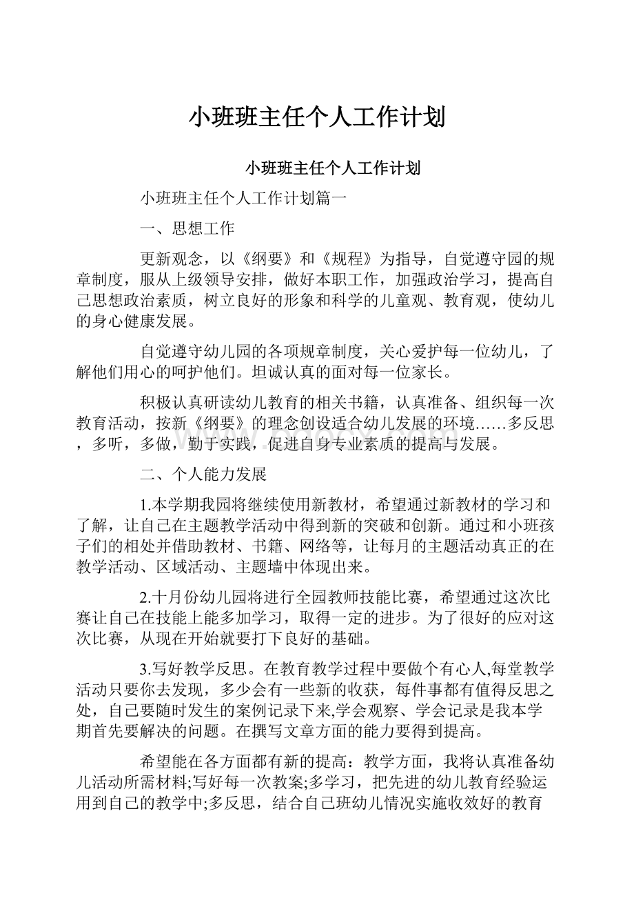 小班班主任个人工作计划.docx