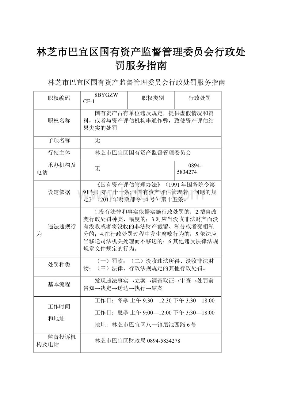 林芝市巴宜区国有资产监督管理委员会行政处罚服务指南.docx