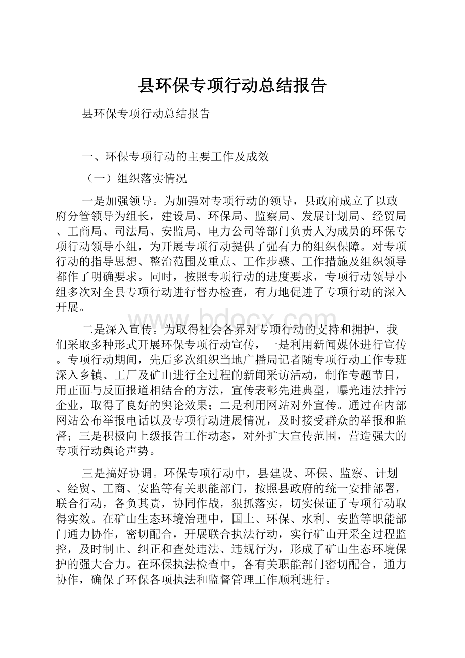 县环保专项行动总结报告.docx