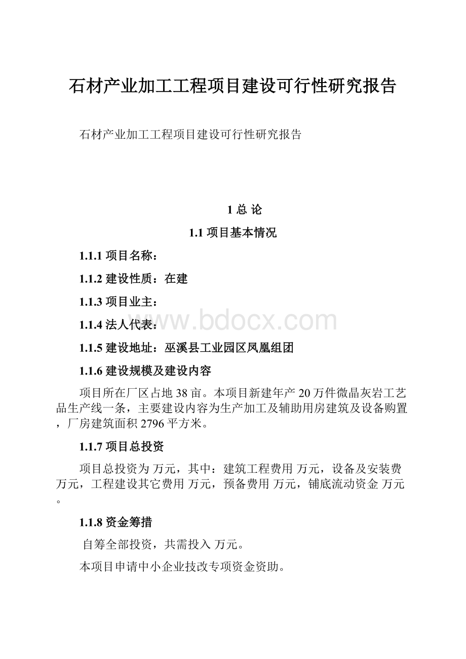 石材产业加工工程项目建设可行性研究报告.docx_第1页