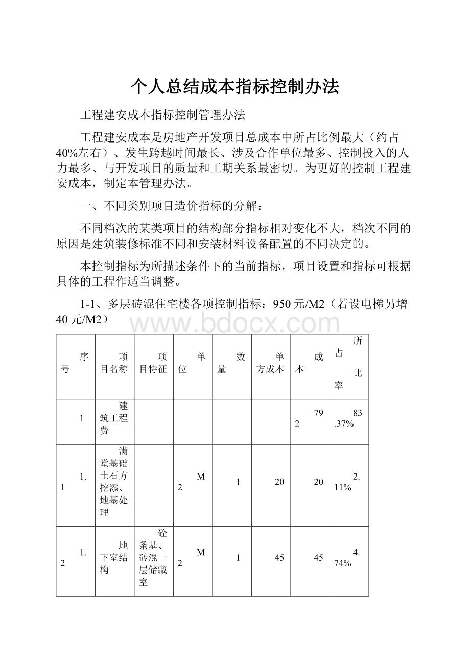 个人总结成本指标控制办法.docx_第1页