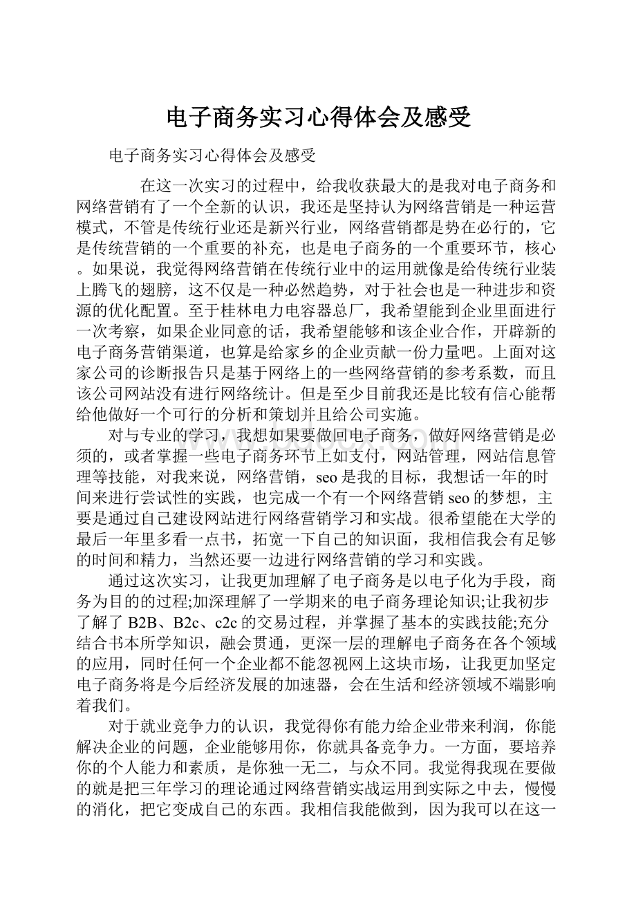 电子商务实习心得体会及感受.docx_第1页