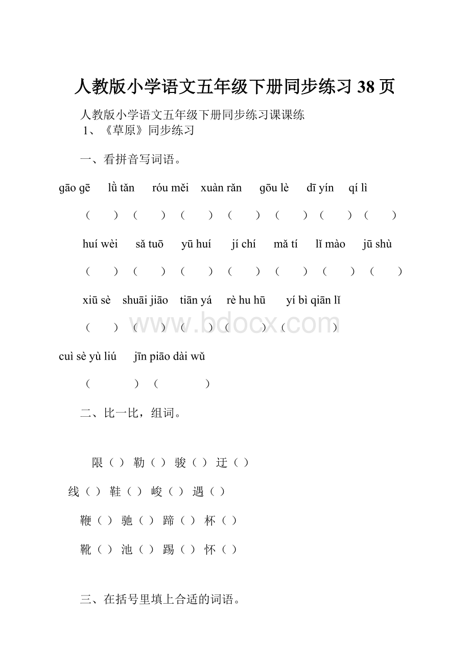 人教版小学语文五年级下册同步练习38页.docx