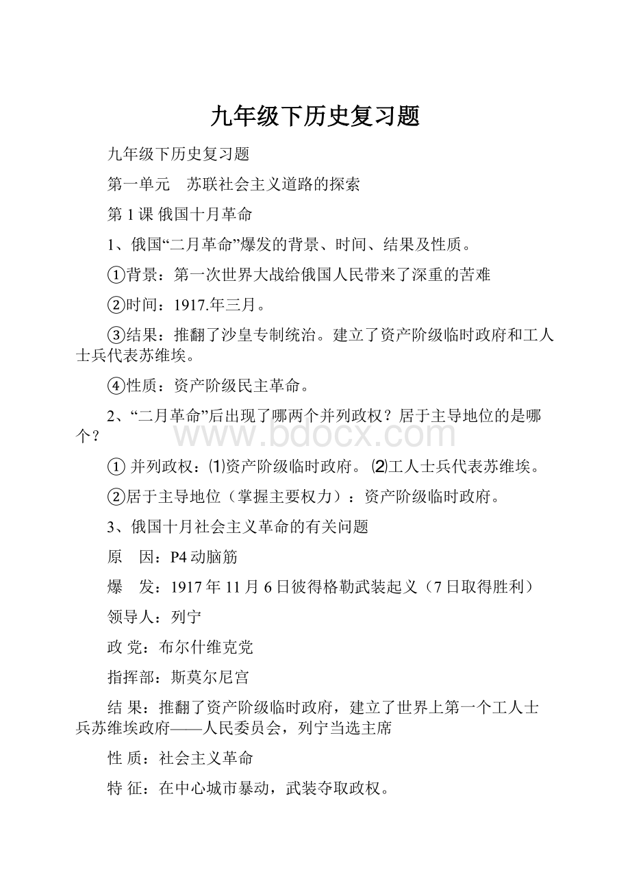 九年级下历史复习题Word格式文档下载.docx_第1页