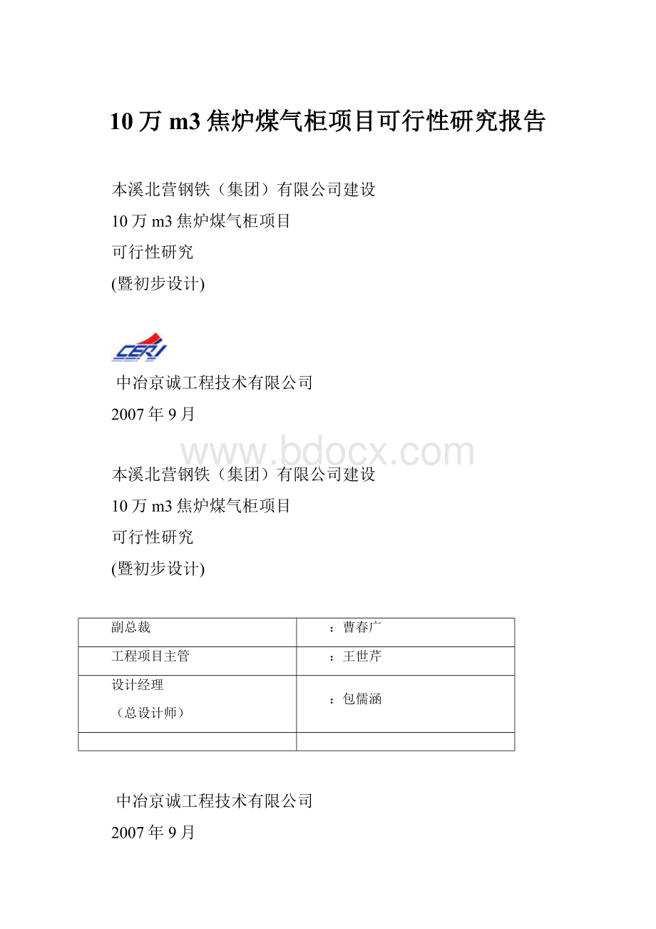 10万m3焦炉煤气柜项目可行性研究报告.docx