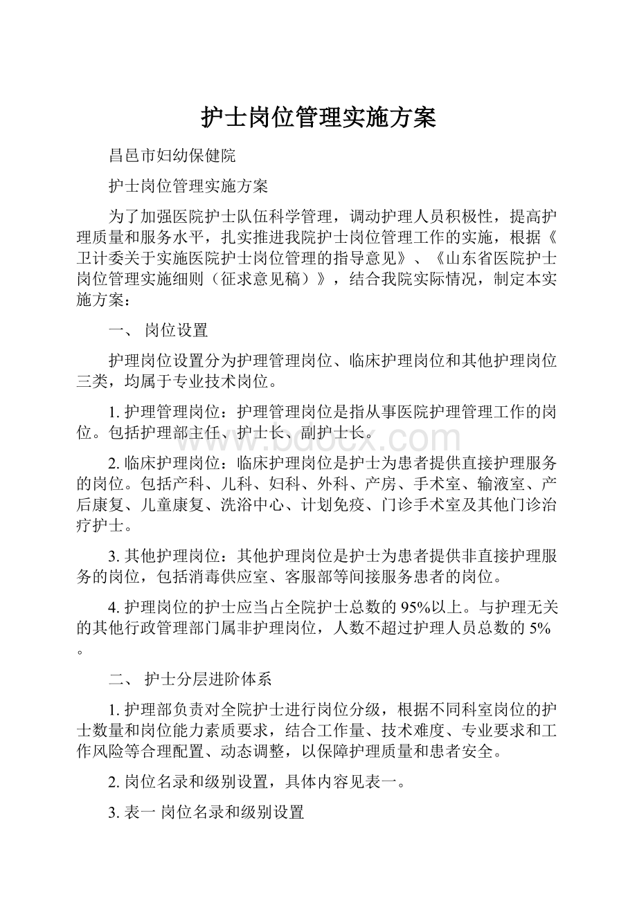 护士岗位管理实施方案Word文档格式.docx