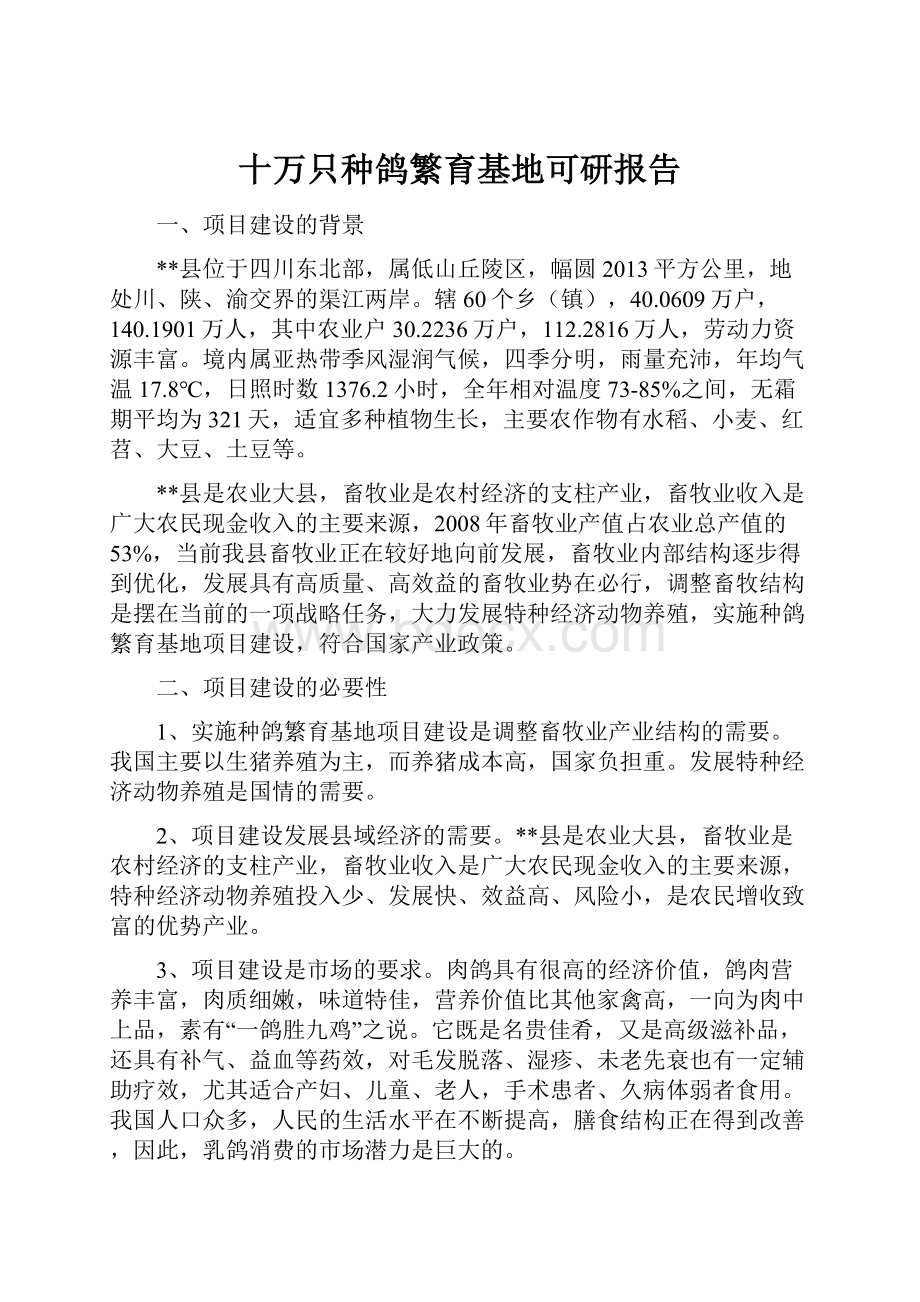 十万只种鸽繁育基地可研报告.docx_第1页