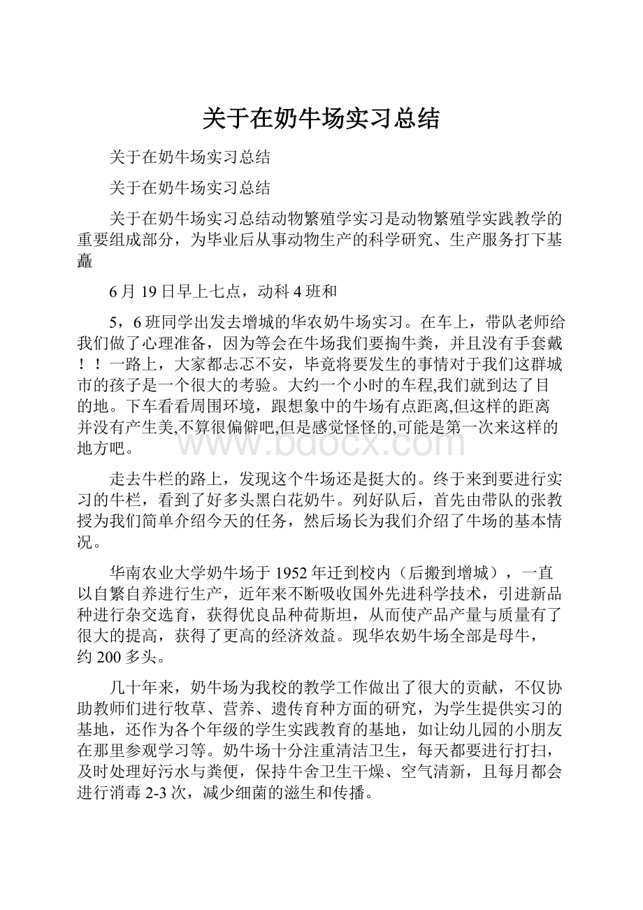 关于在奶牛场实习总结Word格式文档下载.docx