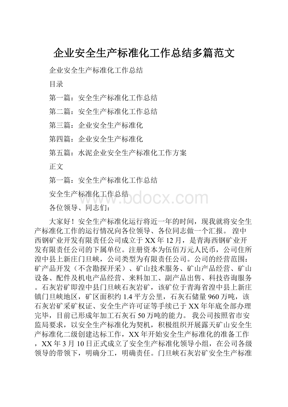 企业安全生产标准化工作总结多篇范文Word格式文档下载.docx_第1页