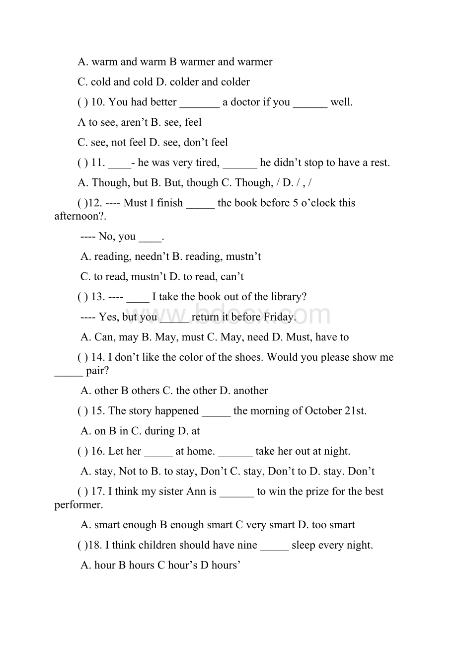 初二上英语期末复习专项训练Word文档下载推荐.docx_第2页