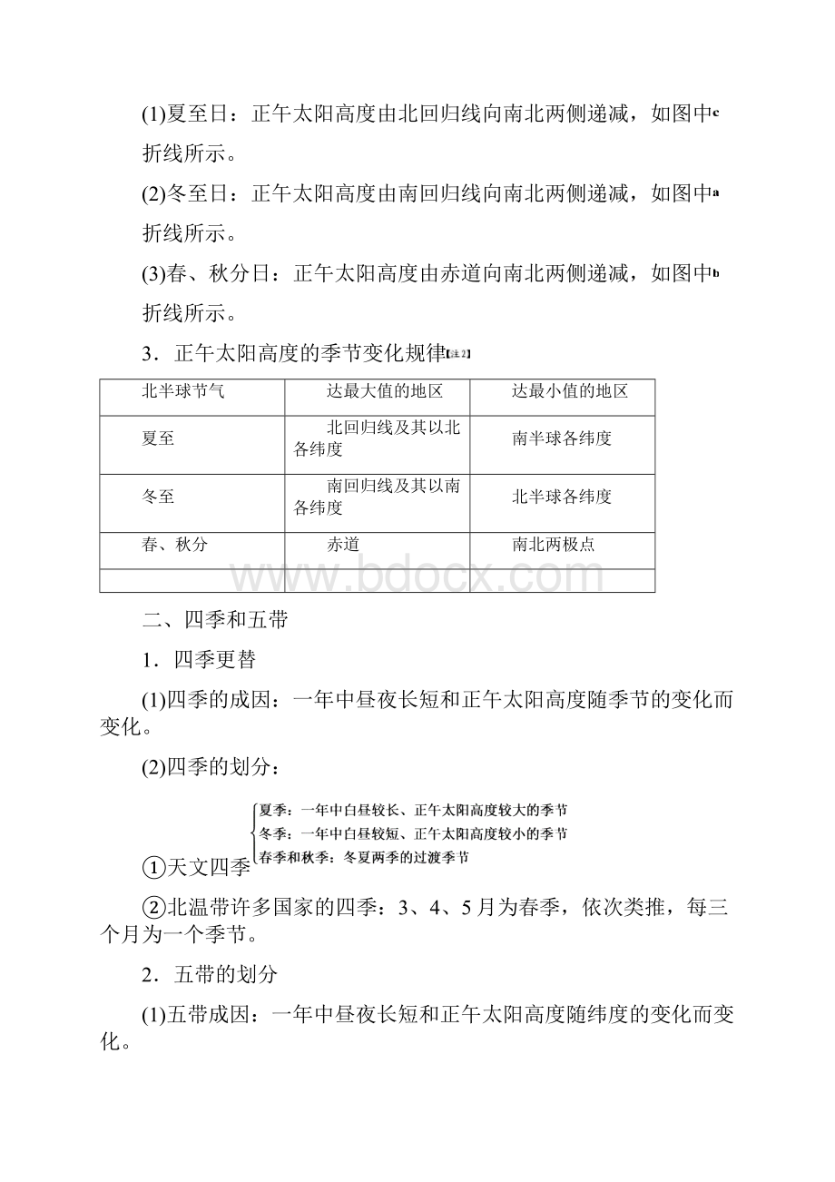 高考地理一轮复习人教版第一模块第一章第七讲地球的公转二 正午太阳高度的变化四季和五带Word文档下载推荐.docx_第2页