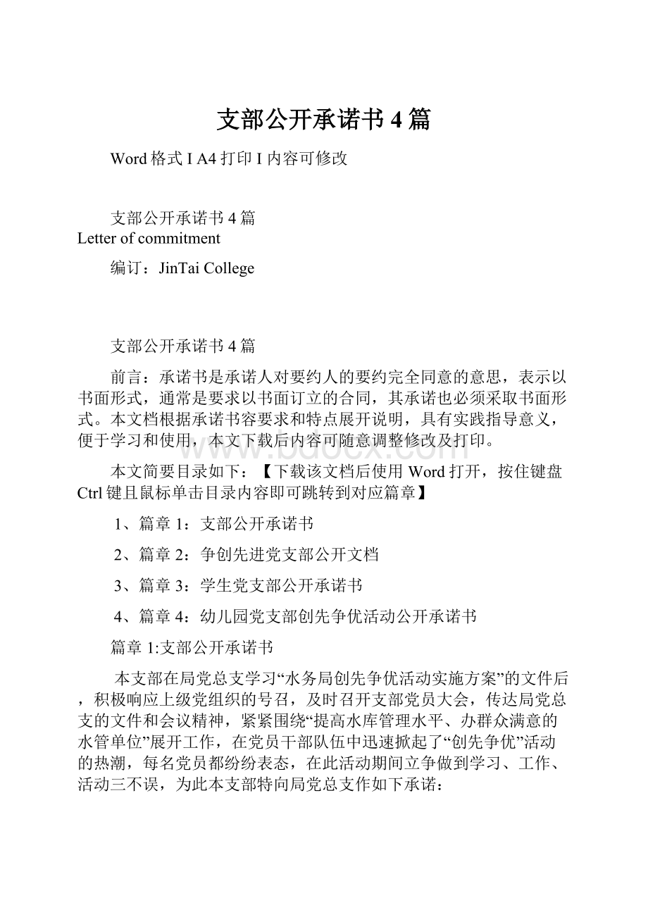 支部公开承诺书4篇Word格式文档下载.docx