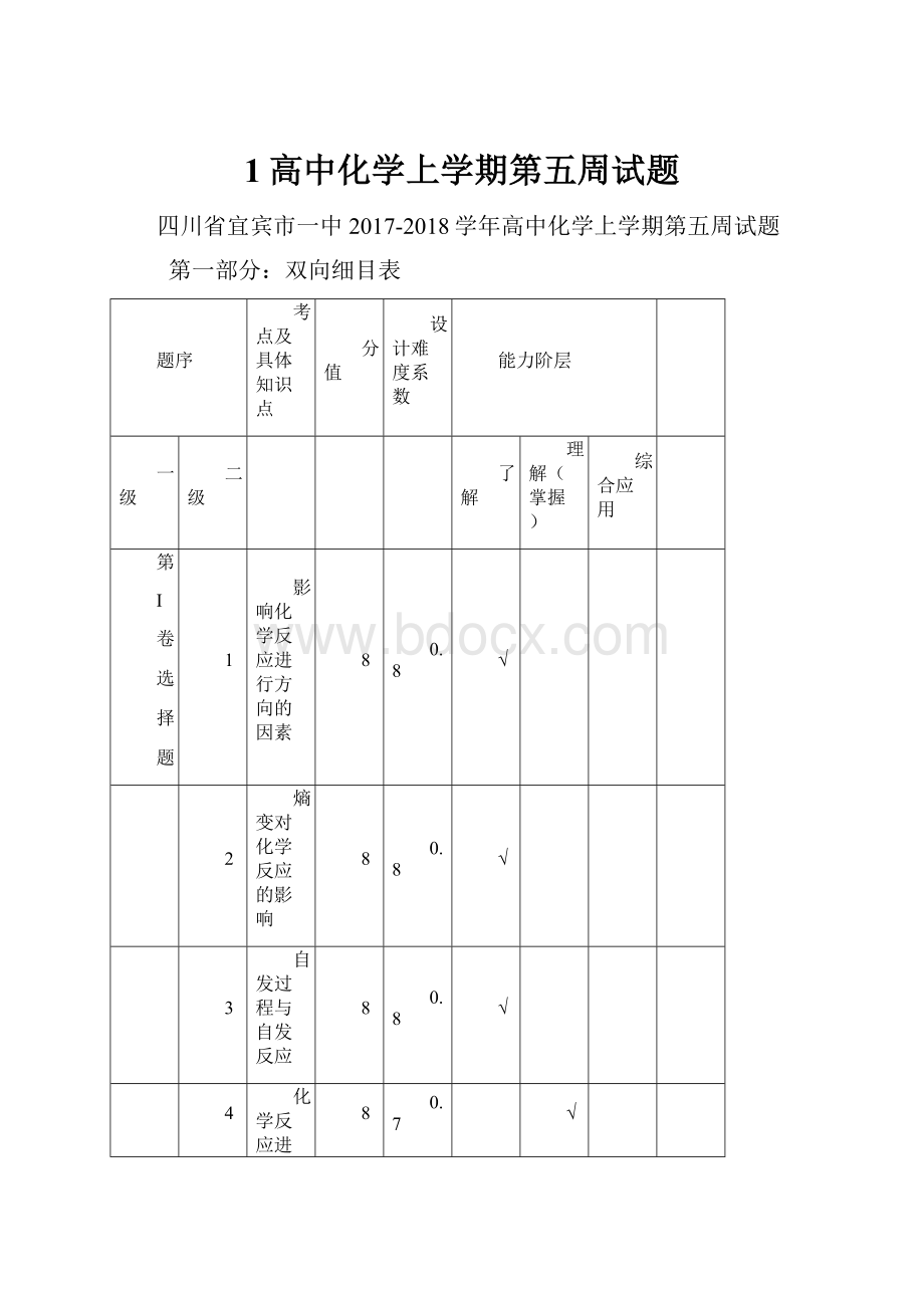 1高中化学上学期第五周试题.docx_第1页