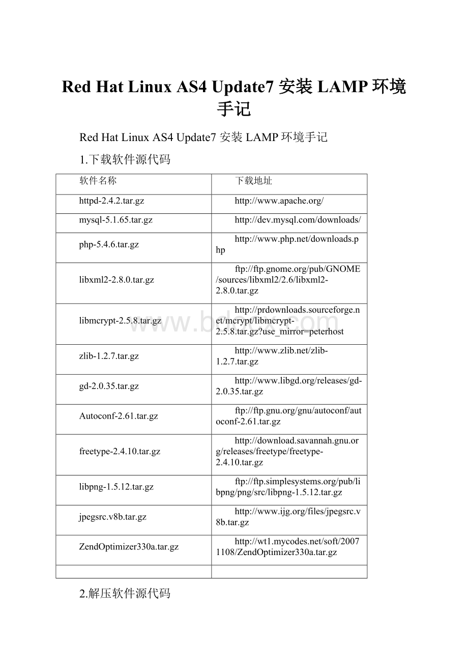 Red Hat Linux AS4 Update7 安装 LAMP环境手记.docx