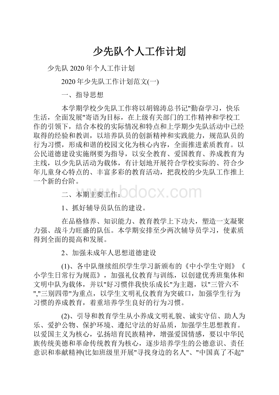 少先队个人工作计划Word文档下载推荐.docx