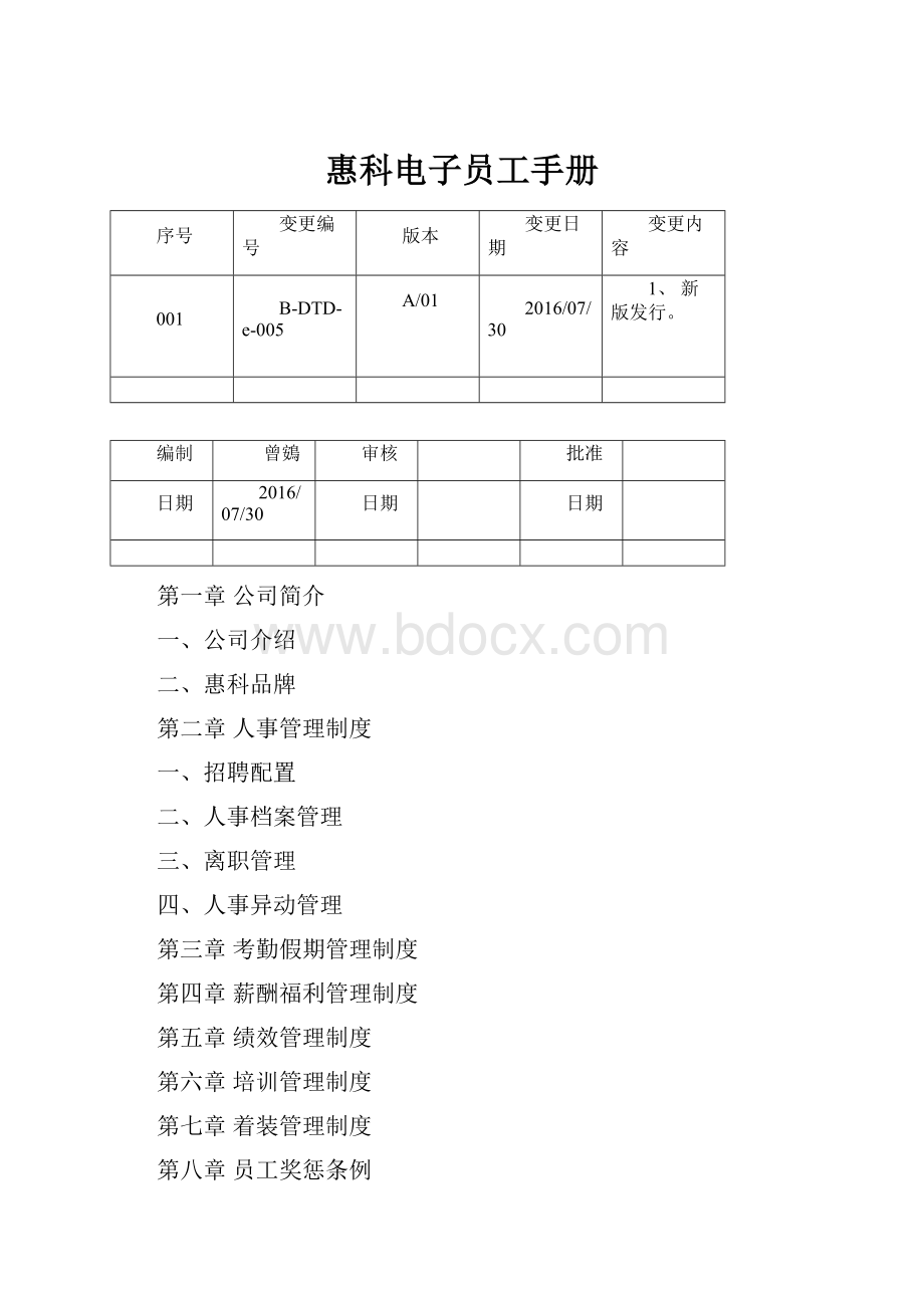 惠科电子员工手册.docx