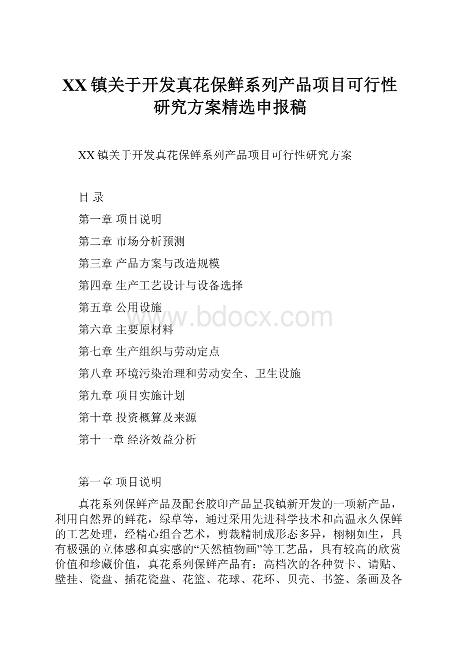 XX镇关于开发真花保鲜系列产品项目可行性研究方案精选申报稿Word文档下载推荐.docx