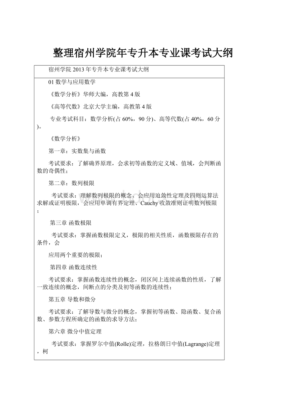 整理宿州学院年专升本专业课考试大纲.docx