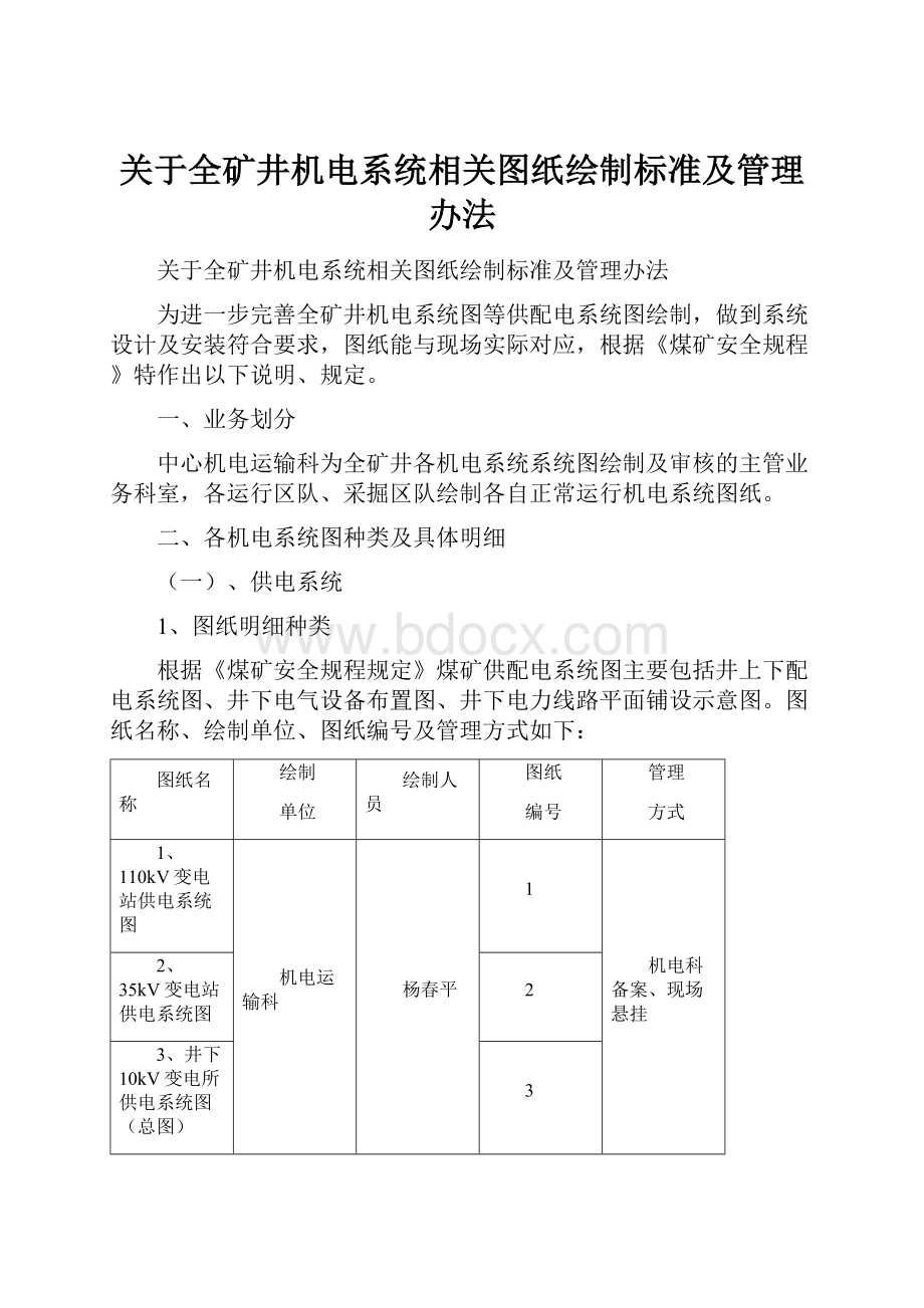 关于全矿井机电系统相关图纸绘制标准及管理办法.docx_第1页