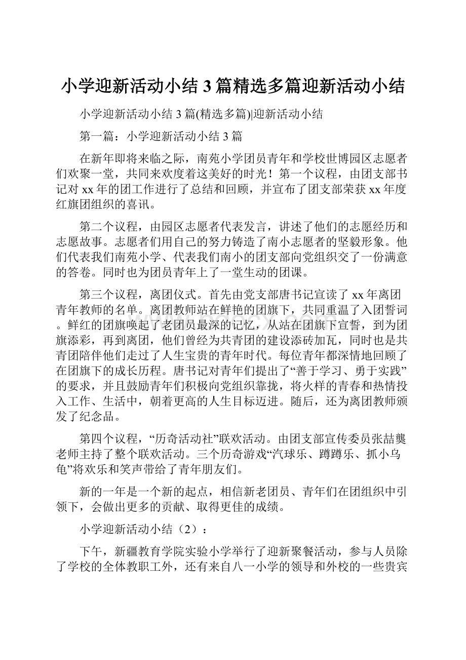 小学迎新活动小结3篇精选多篇迎新活动小结.docx_第1页